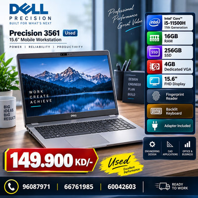 Used Laptop Dell Precision 3561 – Core i5-11500H | 16GB RAM | 256GB SSD | 4GB Dedicated Graphics | 15.6" FHD
