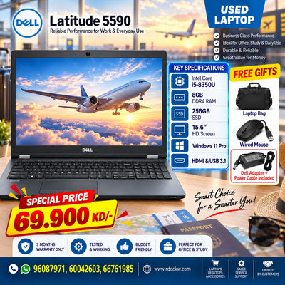 Used Laptop Dell 5590 | Intel Core I5-8th Generation | 8GB RAM | 256GB SSD | Display 15.6 inch | Color Black | 3 Moths Warranty