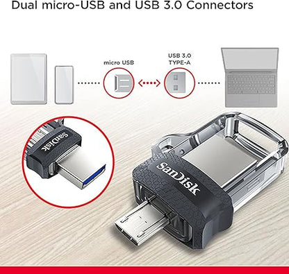 SanDisk 256GB Ultra Dual Drive m3.0, microUSB and USB Type-A, High-speed USB 3.0, Retractable design for Android Devices and Computers - SDDD3-256G-G46