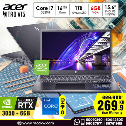 ايسر نيترو في 15 كور اي 7 - 13620 اتش، انفيديا RTX3050 6 جيجا، فيجا، 15.6 بوصة، FHD، 144 هرتز
