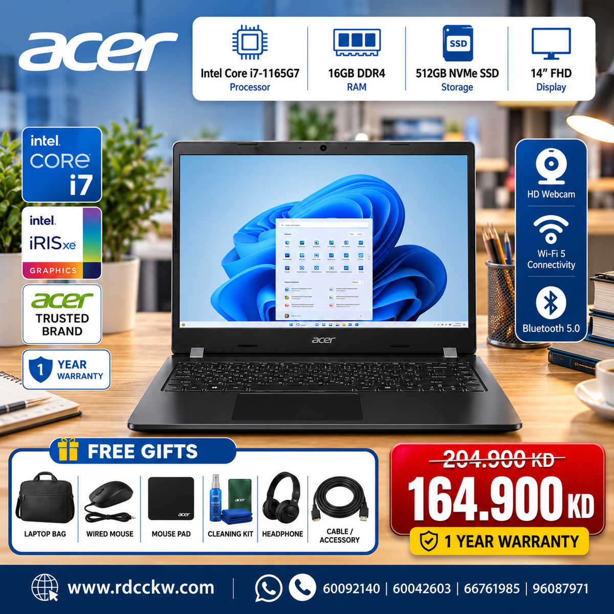Laptop Acer TravelMate P2 TMP214-53 | Intel Core i7-1165G7 Processor | Ram 16GB DDR4 | Storage 512GB SSD NVMe | Intel Graphics | Display 14" inch FHD | 1 Year warranty