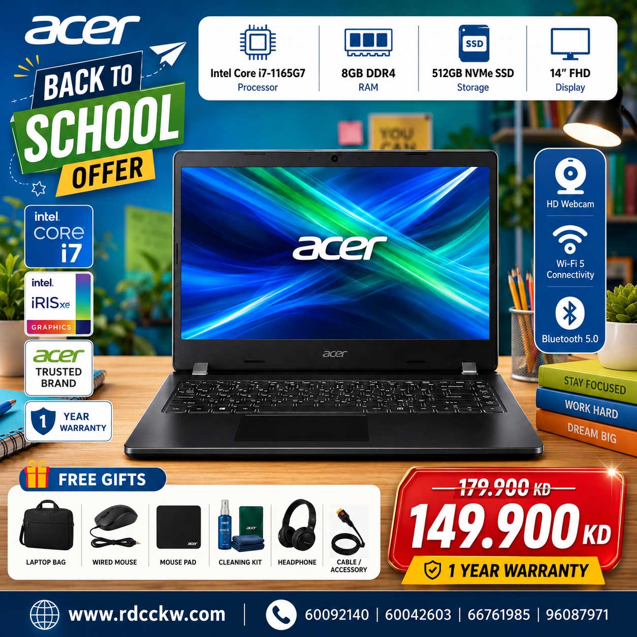 Laptop Acer TravelMate P2 TMP214-53 | Intel Core i7-1165G7 Processor | Ram 8GB DDR4 | Storage 512GB SSD NVMe | Intel Graphics | Display 14"  inch FDH | 1 Year warranty (Copy)