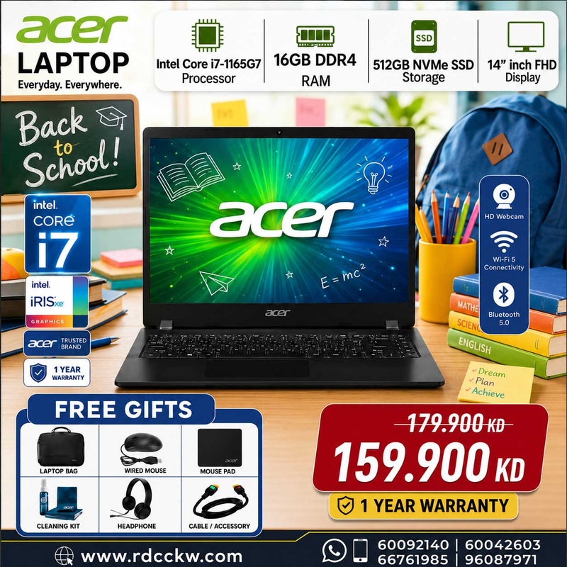 Laptop Acer TravelMate P2 TMP214-53 | Intel Core i7-1165G7 Processor | Ram 16GB DDR4 | Storage 512GB SSD NVMe | Intel Graphics | Display 14