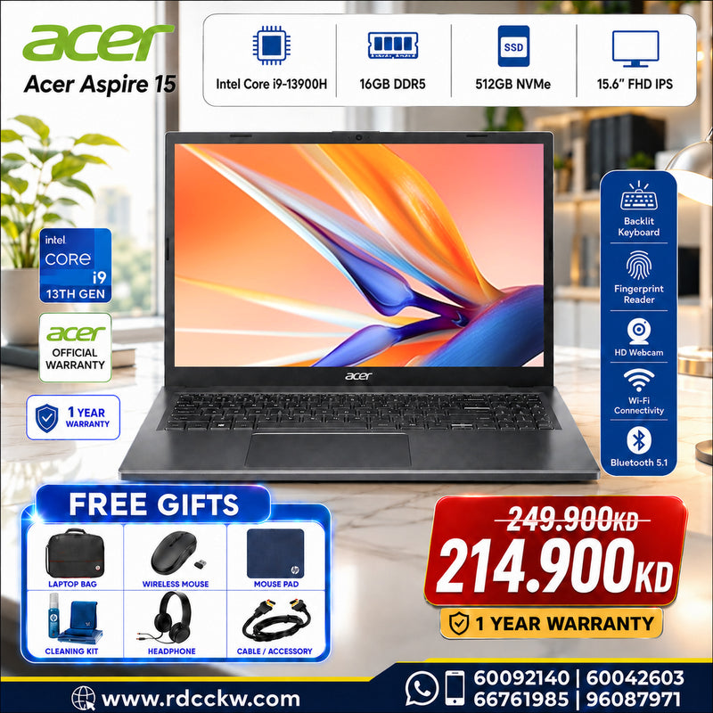 Acer Aspire 15 – Extreme Performance Intel Core i9- 13900H | 16GB DDR5 | 512GB NVMe  | 15.6