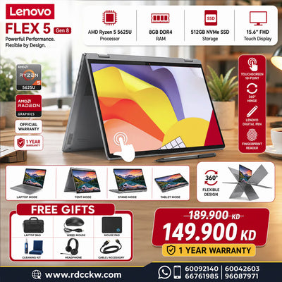 Laptop Lenovo IdeaPad Flex 5 Gen 8 | AMD Ryzen 5 | 8GB | 512GB (NVMe M.2 SSD) | 14.0" WUXGA Multi-Touch | Win 11 Home | 1 Year Warranty  | Arctic Grey