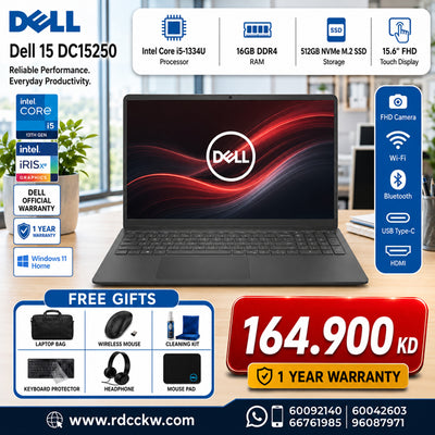 Dell 15 DC15250 - 15.6" FHD Touch | i5-1334U Processor | 16GB GB RAM | Storage 512GB (NVMe M.2 SSD) | Win 11 Home | English Keys | 1YW - Laptop
