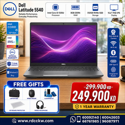 Laptop Dell Latitude 5540 | Intel Core i5-1335U Processor | Ram 8GB DDR4 | Storage 512GB NVMe SSD | Display 15.6 FHD IPS | Color Silver | Windows 11 Pro | 1 year warranty