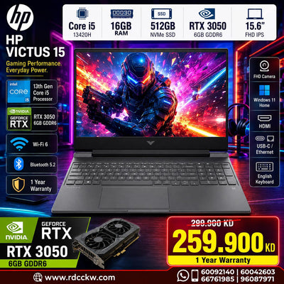 HP Victus 15.6" FHD / i5 / 16GB / 512GB (NVMe M.2 SSD) / RTX 3050 6GB GDDR6 / Win 11 Home / 1YW / English/Arabic Keys / Mica Silver / 15-FA2013DX - Gaming Laptop