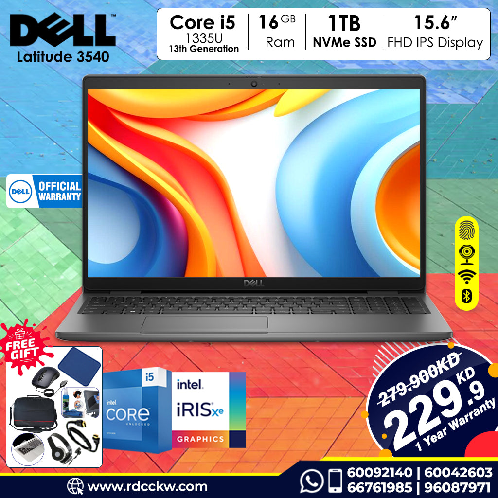 Professional Laptop Dell Latitude 3540 |  Intel Core i5-1335U Processor | Ram 16GB DDR4 | Storage 1 TB NVMe SSD | Display 15.6-inch FHD (1920 x 1080), WVA/IPS | Color Grey | DOS | 1 year Warranty