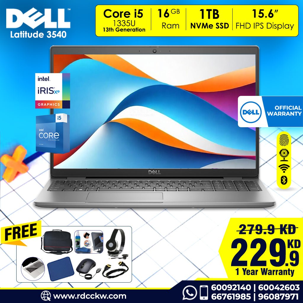 Professional Laptop Dell Latitude 3540 |  Intel Core i5-1335U Processor | Ram 16GB DDR4 | Storage 1 TB NVMe SSD | Display 15.6-inch FHD (1920 x 1080), WVA/IPS | Color Grey | DOS | 1 year Warranty