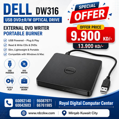 Dell DW316 USB DVD±R/W Optical Drive External DVD Writer Portable Burner