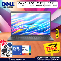 Laptop Dell 15 DC15250, Intel Core 3 100U, 8GB RAM, Storage 512GB, Display 15.6 FHD 120Hz, Dark Grey, DOS,1 year Warranty