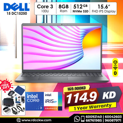 Laptop Dell 15 DC15250 | Intel Core 3 100U Processor | Ram 8GB DDR4 | Storage 512GB NVMe SSD | Intel Integrated VGA | Display 15.6 inch FHD 120Hz | Color Dark Grey | 1 Year Warranty