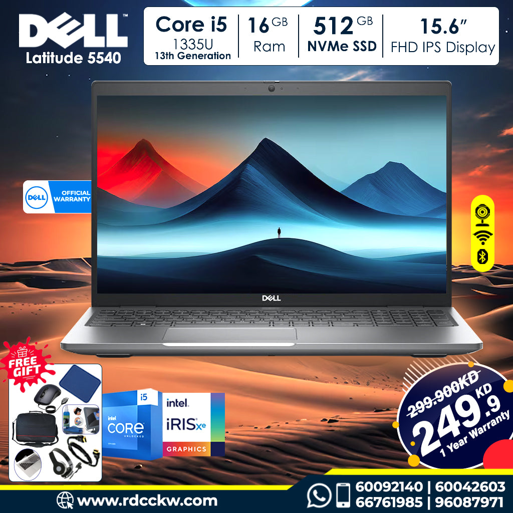 ديل لاتيتيود 5540 الجيل الثالث عشر كور i5 8 جيجابايت رام 512 جيجابايت NVMe SSD 15.6 بوصة FHD