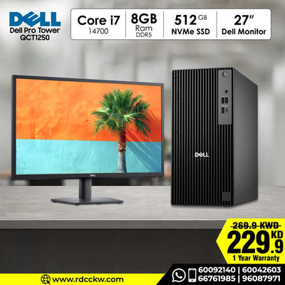 Dell Pro Tower QCT1250, Intel Core I7-14700 Processor, 8GB RAM DDR5, Storage 512GB SSD NVMe, Intergrated VGA, DOS , Display 27 Inch Dell Monitor, 1 Year Warranty