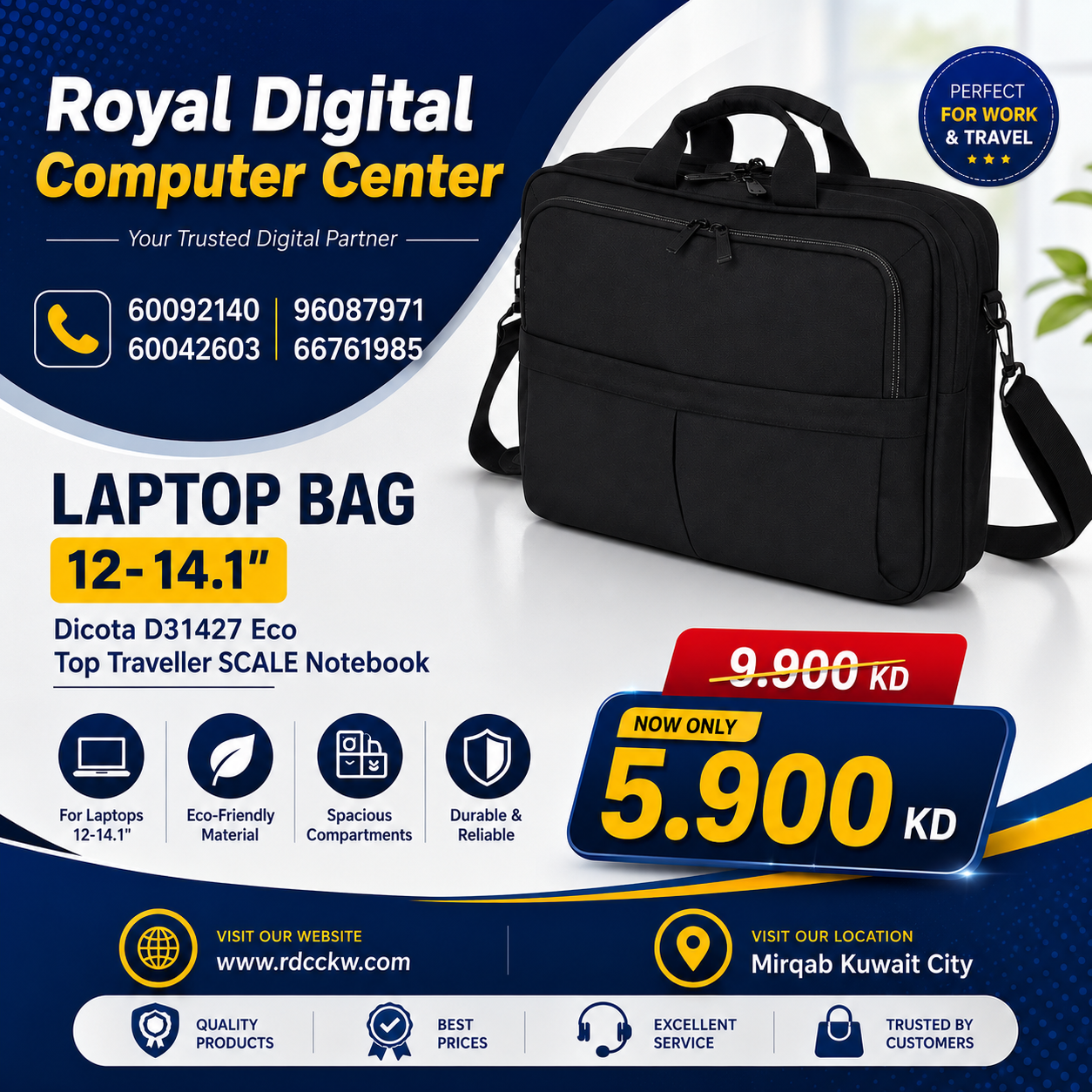 Laptop Bag 12-14.1" Dicota D31427 Eco Top Traveller SCALE Notebook
