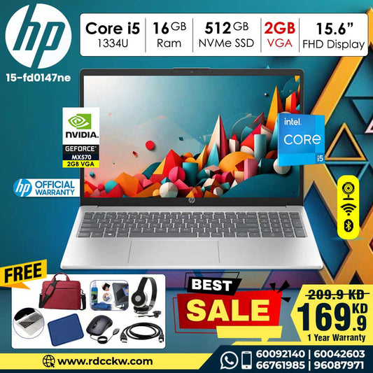 Laptop HP 15-FD0147NE | Core i5 13th G |16 GB RAM | 512GB SSD | 2GB VGA | 15.6" FHD | 1 - Year Warranty