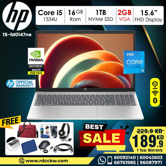 Laptop HP 15-FD0147NE | Core i5 13th G |16 GB RAM | 1TB SSD | 2GB VGA | 15.6" FHD | 1 - Year Warranty