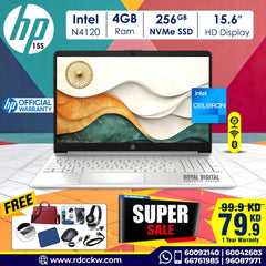 Laptop HP 15s FQ0008NIA | Intel N4120 Processor | 4GB DDR4 RAM | Storage 256GB SSD | Intel HD Graphics | English Keyboard | Color Silver | Dos - No Windows | 1 year warranty |