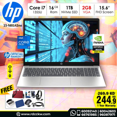 كمبيوتر محمول HP 15-fd0142ne | ذاكرة وصول عشوائي (RAM) سعة 16 جيجابايت | قرص SSD سعة 1 تيرابايت | ذاكرة VGA سعة 2 جيجابايت | شاشة 15.6 بوصة عالية الدقة بالكامل