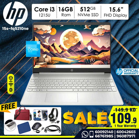 HP Laptop 15s-fq5210ne Intel Core i3- 1215u | 16GB Ram | 512 GB SSD | 15.6 FHD | Dos