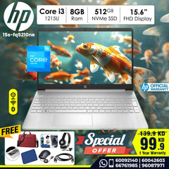 HP Laptop 15s-fq5210ne Intel Core i3- 1215u | 8GB Ram | 512 GB SSD | 15.6 FHD | Dos