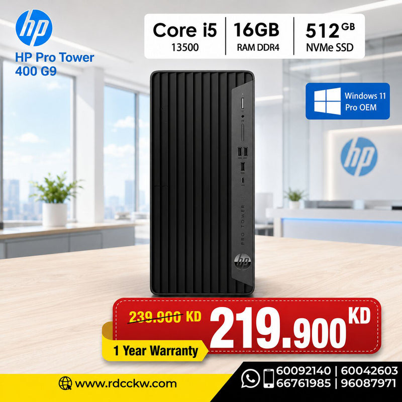 HP Pro Tower 400 G9 - i5-13500 | 16GB | 512GB SSD | Windows 11 Pro  | 1YW - Desktop