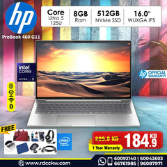 Laptop HP ProBook 460 G11 | Intel Core Ultra 5 125U Processor | Ram 8GB DDR5 | Storage 512GB (NVMe M.2 SSD) | Display 16