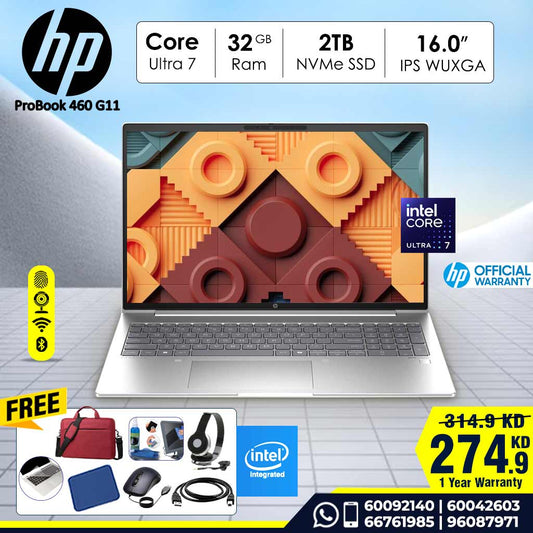 HP ProBook 460 16 inch G11  | Intel® Core™ Ultra 7  | 32GB DDR5 | 2TB SSD NVMe | 16" WUXGA