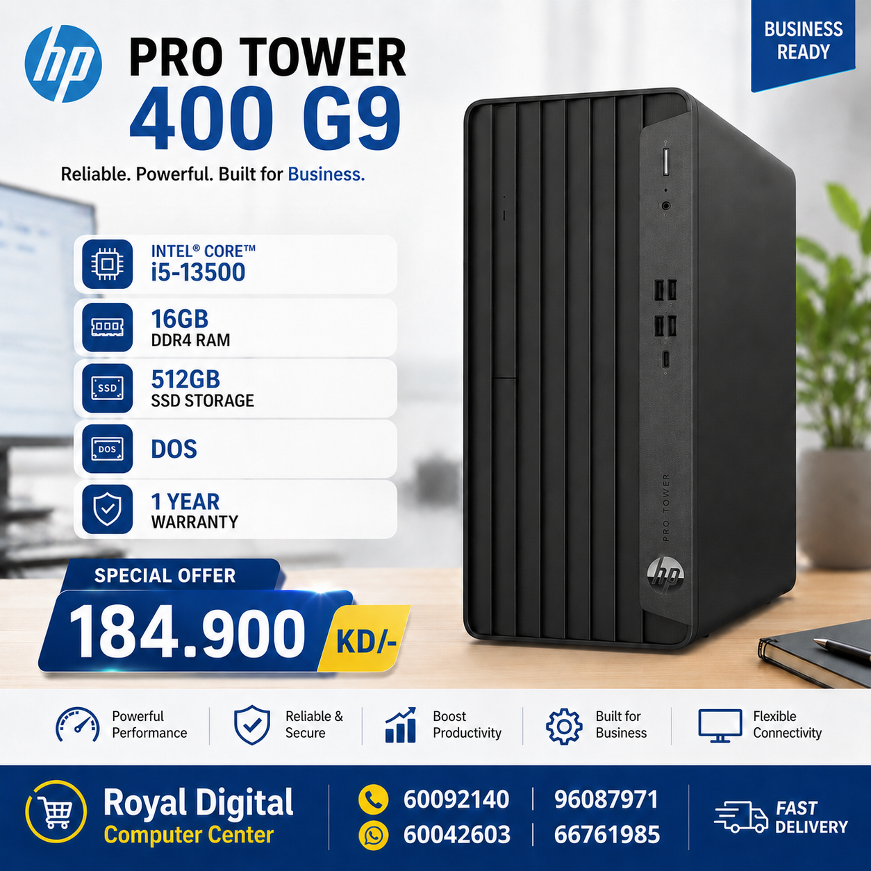 HP Pro Tower 400 G9 - i5-13500 | 16GB | 512GB SSD | DOS |1YW - Desktop