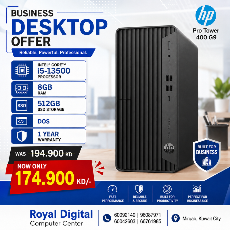 HP Pro Tower 400 G9 - i5-13500 | 8GB | 512GB SSD | DOS |1YW - Desktop