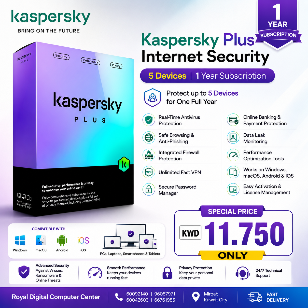 Kaspersky Plus Internet Security – 5 Devices | 1 Year Subscription
