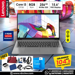 Laptop Lenovo IdeaPad Slim 3 | Intel Core i3 1315U Processor |  Ram 8GB DDR5 | Storage 256GB  NVMe SSD | Integrated Intel UHD | GraphicsDisplay 15.6