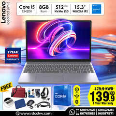 Laptop Lenovo IdeaPad Slim 3 15IRH10 | Intel Core i5 - 13420H Processor | 8GB RAM DDR5 | Intel UHD Graphics |  512 GB SSD NVMe | 15.3 WUXGA IPS Display | ENG & ARB | Luna Grey | DOS | 1 Year Warranty