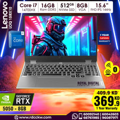 Gaming Laptop Lenovo Loq 15IRX10 | Intel Core i7-14700HX Processor | Ram 16GB DDR5 | Storage 512GB NVMe SSD | NVDIA RTX 5050 8GB VGA | Display 15.6