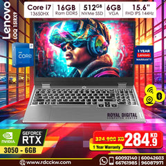 Gaming Laptop Lenovo Loq 15IRX9 | Intel Core i7-13650HX Processor | Ram 16GB DDR5 | Storage 512GB SSD NVMe |  NVIDIA GeForce RTX 3050 6GB | Display 5.6