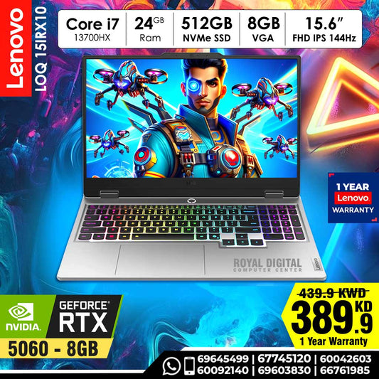 Gaming Laptop Lenovo LOQ 15IRX10 Intel Core i7-13700HX 24 GB RAM 512GB SSD 15.6 inch FHD 144Hz 8GB VGA 5060