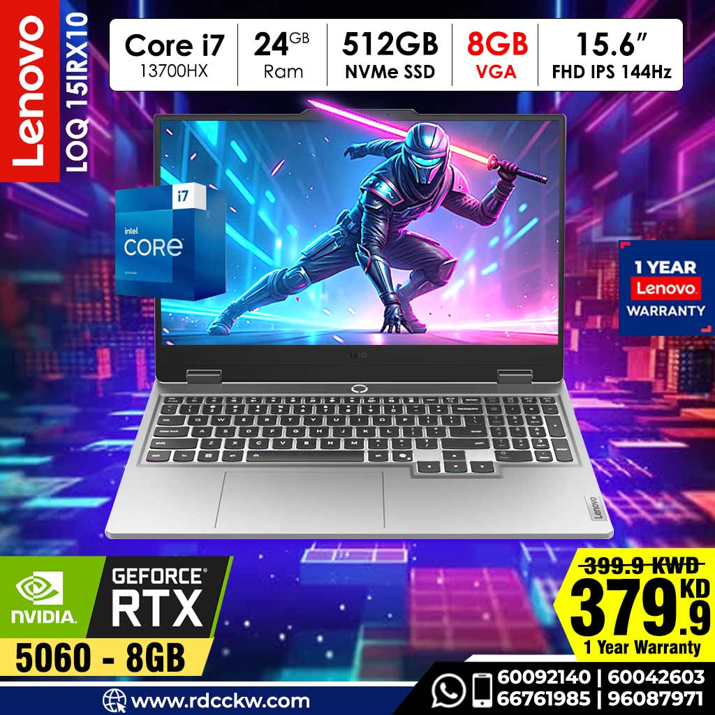 Laptop Lenovo LOQ, Intel Core i7-13700HX, 24GB, 512GB, RTX5060 8GB, 15.6FHD, Dos, Luna Grey, 1Y