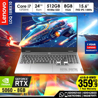 Lenovo Loq 15IRX10 Gaming Laptop | Intel® Core™ i7-13700HX Processor | 24 GB DDR5 | 512GB SSD | Display 15.6" FHD 144Hz | 5060 8GB VGA | 1 year Warranty
