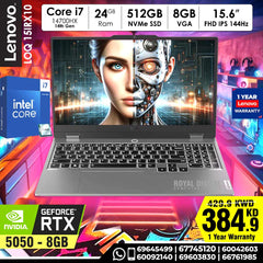 Lenovo LOQ 14th Generation Gaming Laptop | LOQ 15IRX10 Core™ i7-14700HX 24GB RAM 512GB SSD 8GB VGA(RTX 5050) 15.6 inch FHD 144Hz