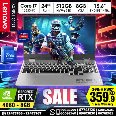 لينوفو LOQ Core i7 الجيل الثالث 24 جيجابايت رام 512 جيجابايت SSD RTX4060 8 جيجابايت VGA 15.6 بوصة FHD 144 هرتز