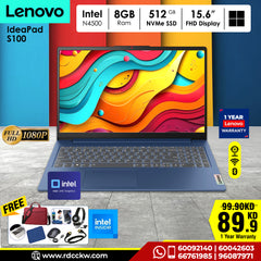 لابتوب لينوفو آيديا باد ١ | معالج إنتل سيليرون N4500 | ذاكرة وصول عشوائي (RAM) سعة ٨ جيجابايت DDR4 | سعة تخزين ٥١٢ جيجابايت NVME SSD | شاشة ١٥.٦ بوصة عالية الوضوح بالكامل | لون أزرق داكن | نظام دوس - بدون ويندوز | ضمان لمدة عام 