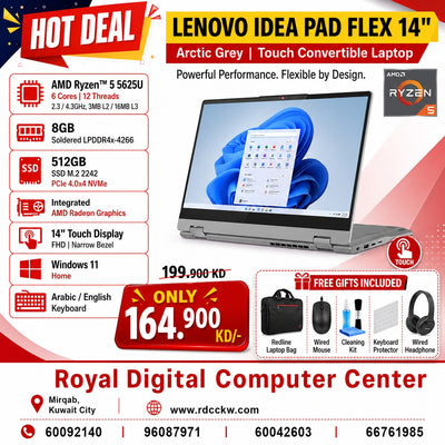Laptop Lenovo IdeaPad Flex 5 Gen 8 | AMD Ryzen 5 | 8GB | 512GB (NVMe M.2 SSD) | 14.0" WUXGA Multi-Touch | Win 11 Home | 1 Year Warranty  | Arctic Grey