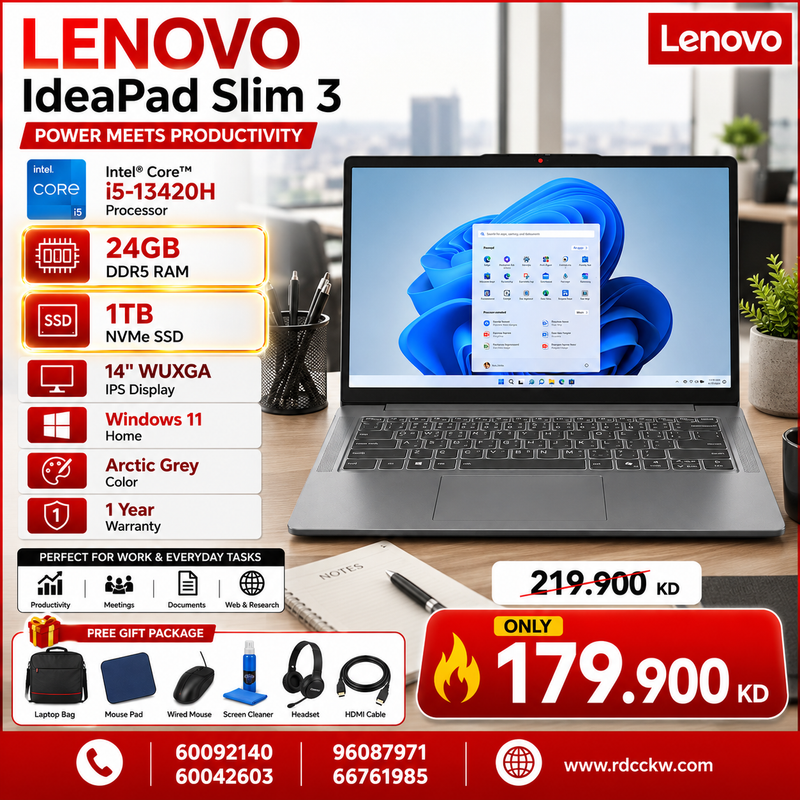 Laptop Lenovo IdeaPad Slim 3 | Intel Core i5-13420H Processor | Ram 24GB DDR5 | Storage 1TB SSD NVMe | Display 14