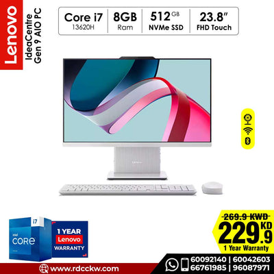 All In One PC | Lenovo Idea Centre Gen 9 AIO PC | Intel Core i7-13620H | 8 GB RAM DDR5 | 512 GB NVMe SSD | 23.8" FHD Touch | DOS | English Keyboard | Cloud Grey | 1 Year Warranty