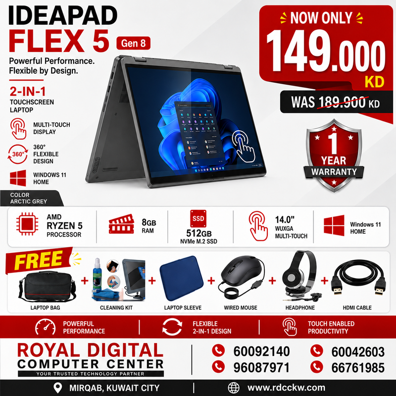 Laptop Lenovo IdeaPad Flex 5 Gen 8 | AMD Ryzen 5 | 8GB | 512GB (NVMe M.2 SSD) | 14.0