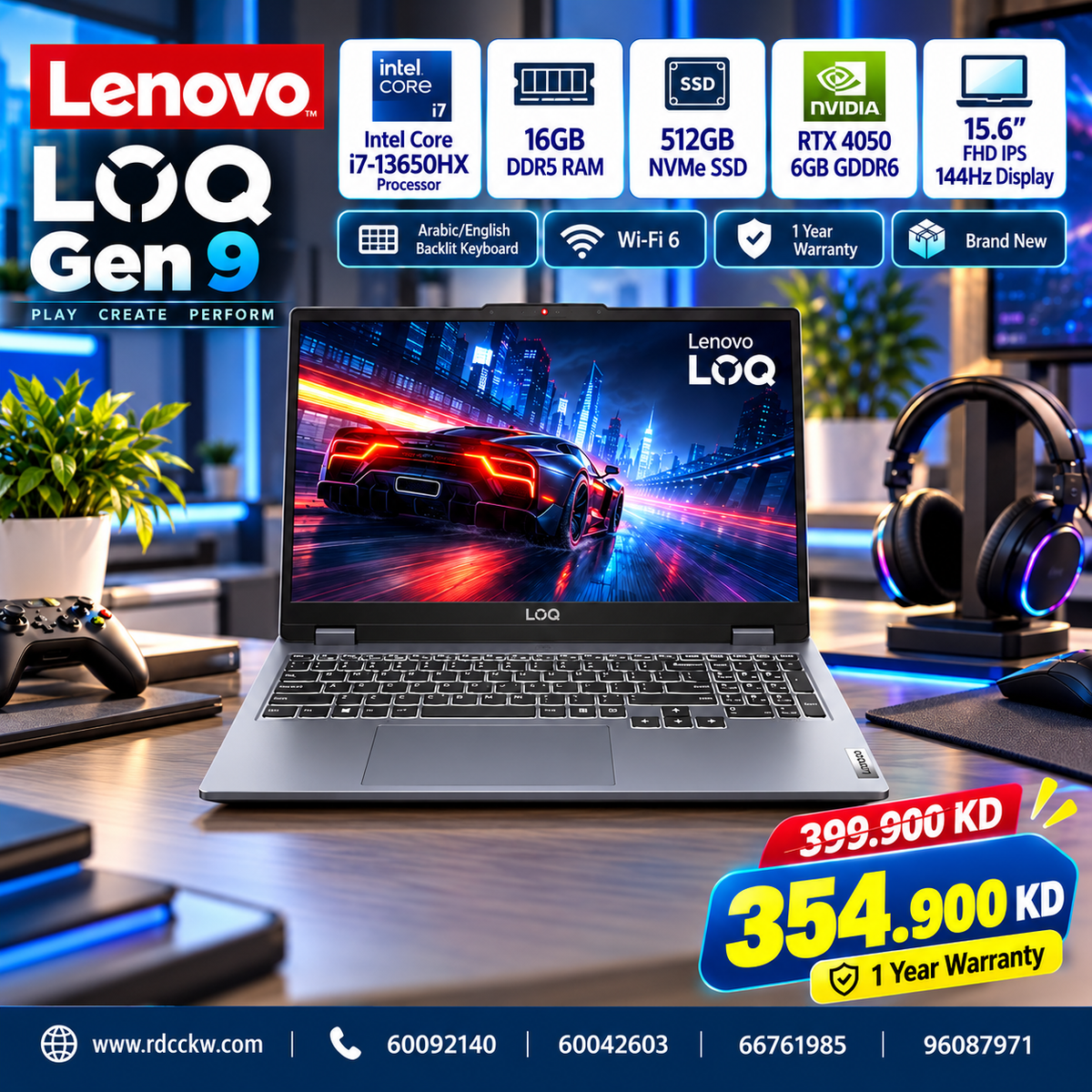 Lenovo Loq 15IRH8 Gaming Laptop | Intel Core i7-13620H |16GB RAM | 512GB SSD | NVIDIA GeForce RTX 4050 6GB | 15.6" FHD IPS 144Hz | Storm Grey | 1 Year Warranty