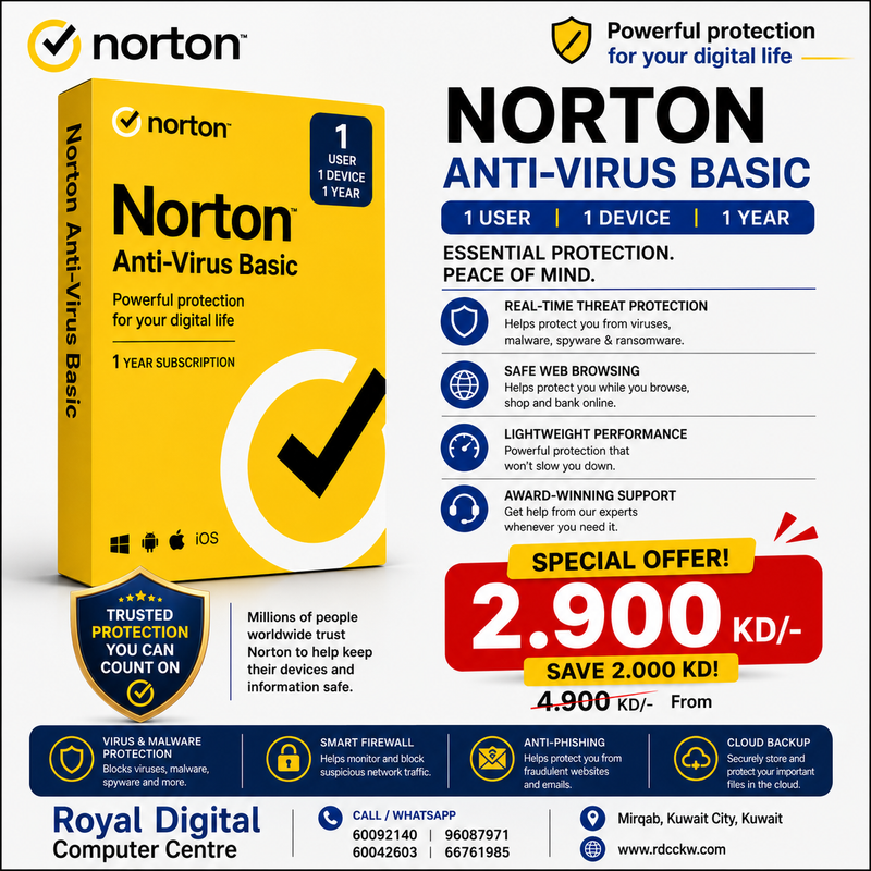 Norton Anti-Virus Basic Arabic, 1 User 1 Device 1 Year