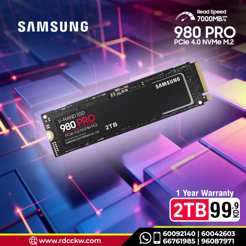 Samsung 980 PRO 2TB PCIe 4.0 NVMe™ M.2 SSD – 7000MB/s Read  5100MB/s Write
