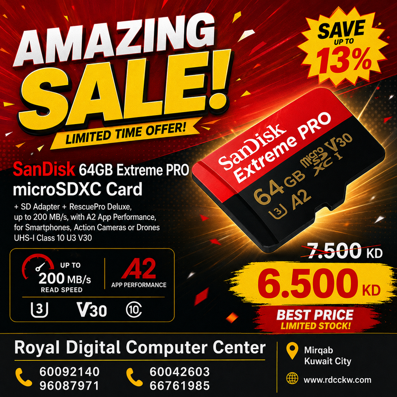 SanDisk 64GB Extreme PRO microSDXC Card + SD Adapter + RescuePro Deluxe, up to 200 MB/s, with A2 App Performance, for Smartphones, Action Cameras or Drones UHS-I Class 10 U3 V30